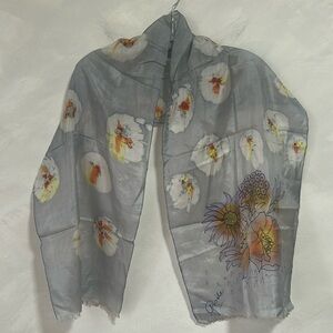 Vintage Giselle painted silk scarf floral watercolour hand rolled